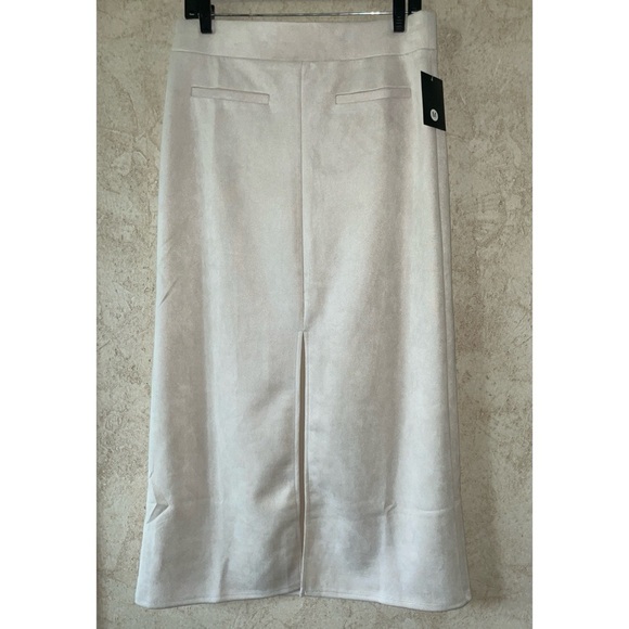 Messini Long Faux Suede Skirt  with Front Slit - Picture 1 of 5
